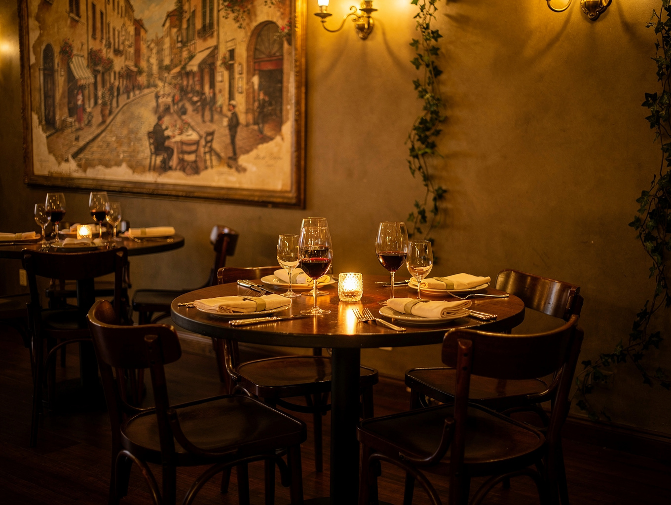 Cozy warm candlelit dining room at CUCINA